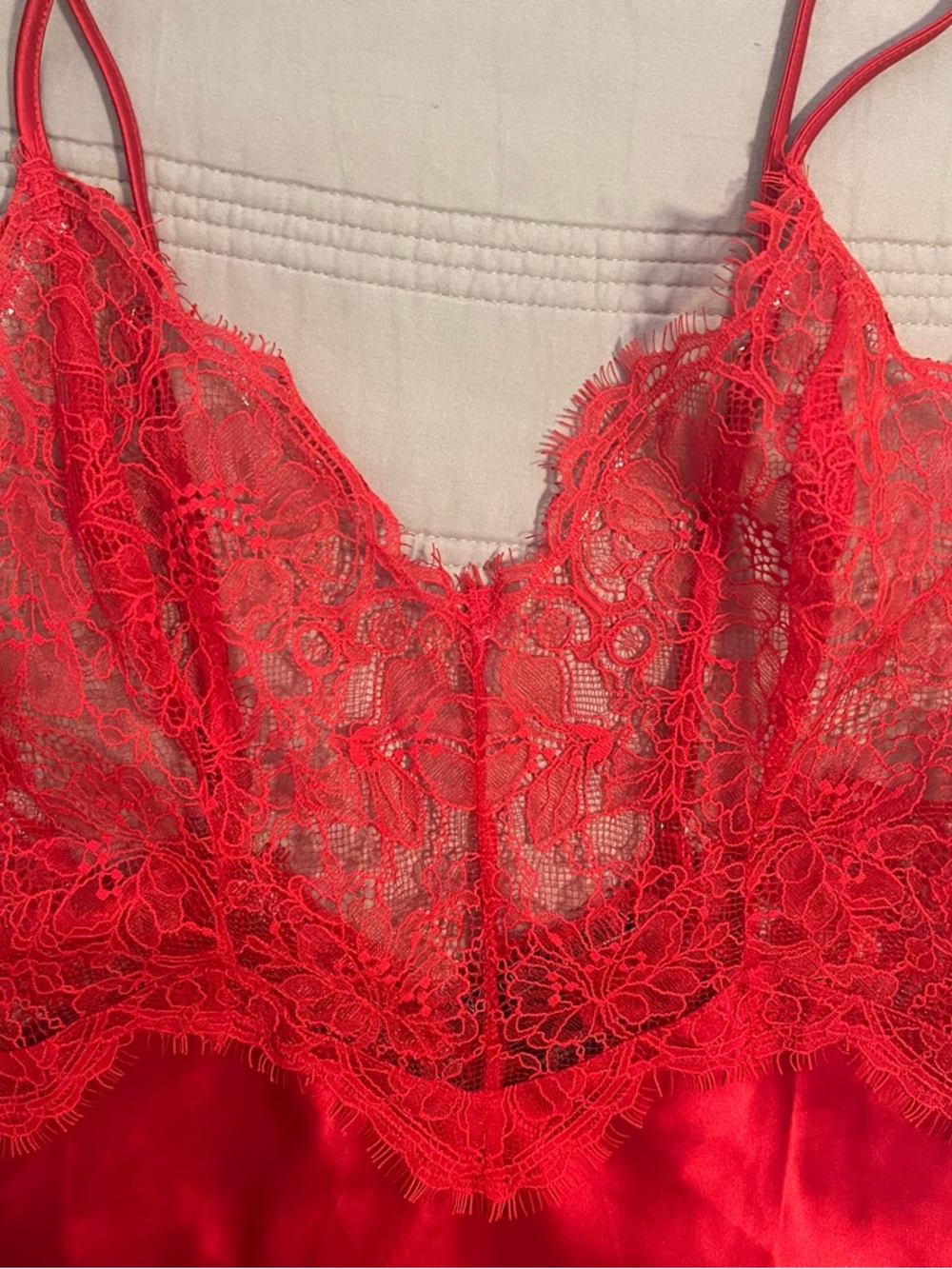 Victoria's Secret Red Lace & Satin Chemise Slip Nightie Love Sexy - Picture 5 of 8